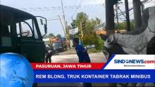 Diduga Rem Blong, Truk Kontainer Tabrak Minibus di Pasuruan