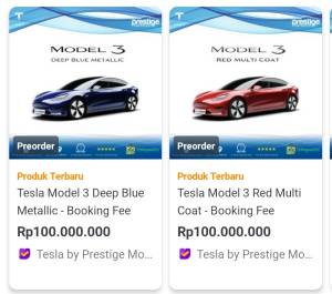 Prestige Motorcars Jual Tesla di Tokopedia, Booking Fee Rp100 Juta, Diskonnya Rp50 Juta!