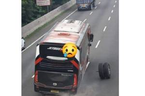 Detik-detik Bus PO Prima Jaya Patah As Roda di Tol Kebon Jeruk