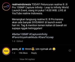 Admin POCO Komentar di Instagram realme Indonesia, Netizen: Mimin Barbar!