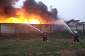 Pabrik Tiner Samping Kantor Desa di Tangerang Terbakar