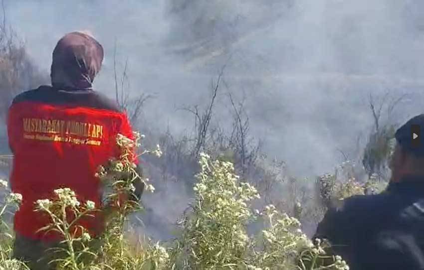 Petugas Lakukan Pendinginan Titik Api di Kawasan Gunung Bromo