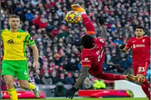 Hasil Liverpool vs Norwich 3-1, Sadio Mane Cetak Gol Tendangan Akrobatik