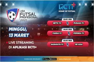 Live Streaming RCTI+, Jadwal Liga Futsal Profesional 2021, Minggu (13/3/2022)