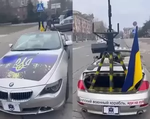 Lawan Tentara Rusia, Warga Ukraina Modifikasi BMW dengan Senapan Mesin