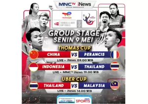 Jadwal dan Link Streaming Piala Thomas Indonesia vs Thailand Malam Ini