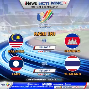 Live Streaming di iNews Hari ini: Malaysia vs Kamboja dan Laos vs Thailand