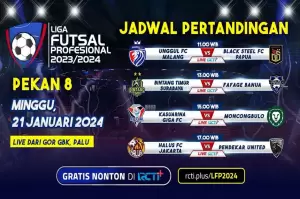 Link Live Streaming RCTI+ Pekan 8 Liga Futsal Profesional 2023/2024, Minggu (21/1/2024)